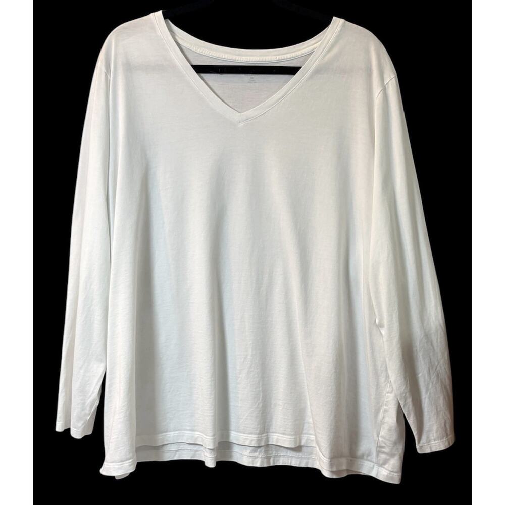 Lands’ End White V-Neck Relaxed Fit T-Shirt 3/4 Sleeves Size 3X